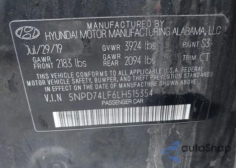 2020 Hyundai Elantra Se from USA, damaged, VIN 5NPD74LF6LH515354